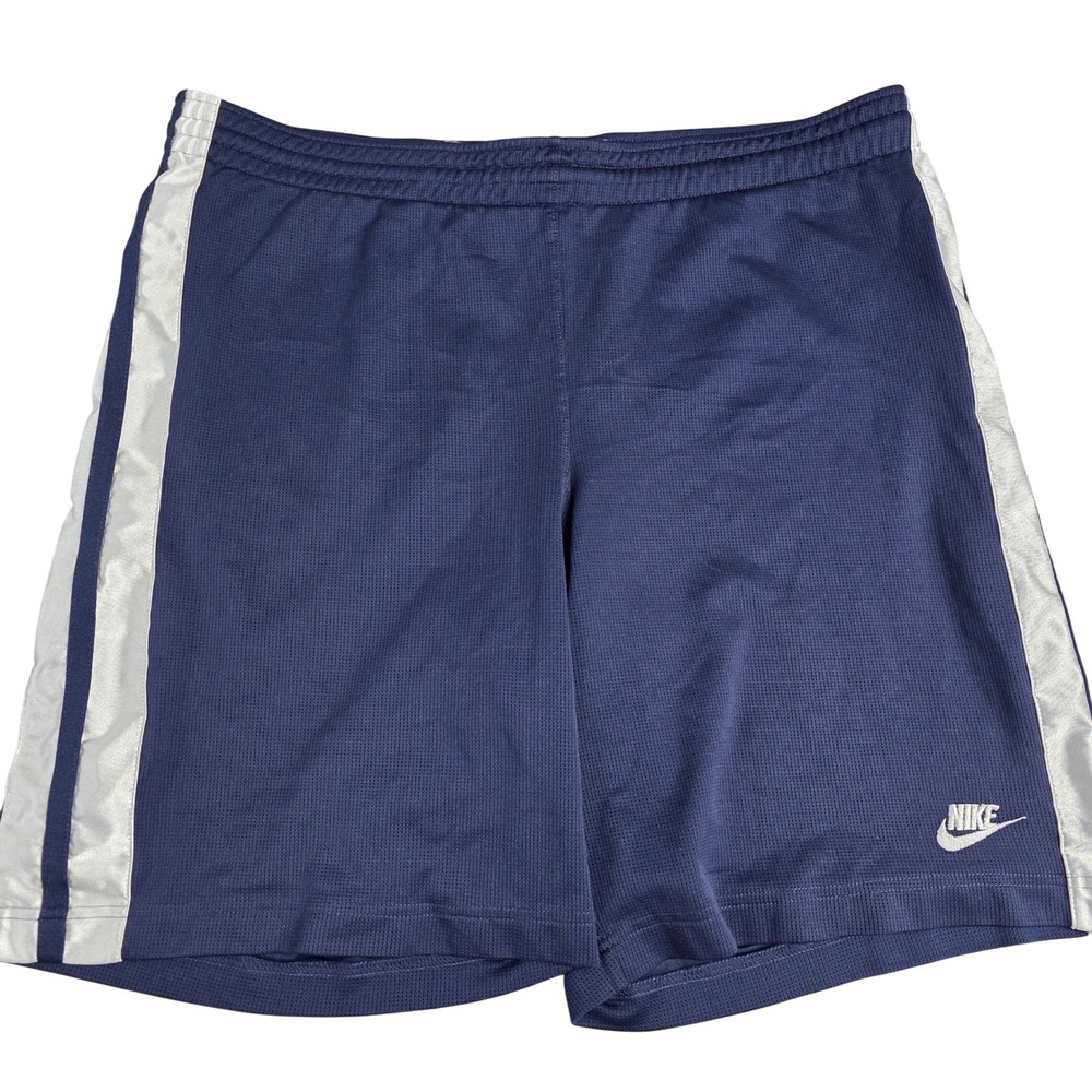 Vintage Nike‎ Basketball Mens Navy Blue Mesh Athletic Shorts White Stripe Medium